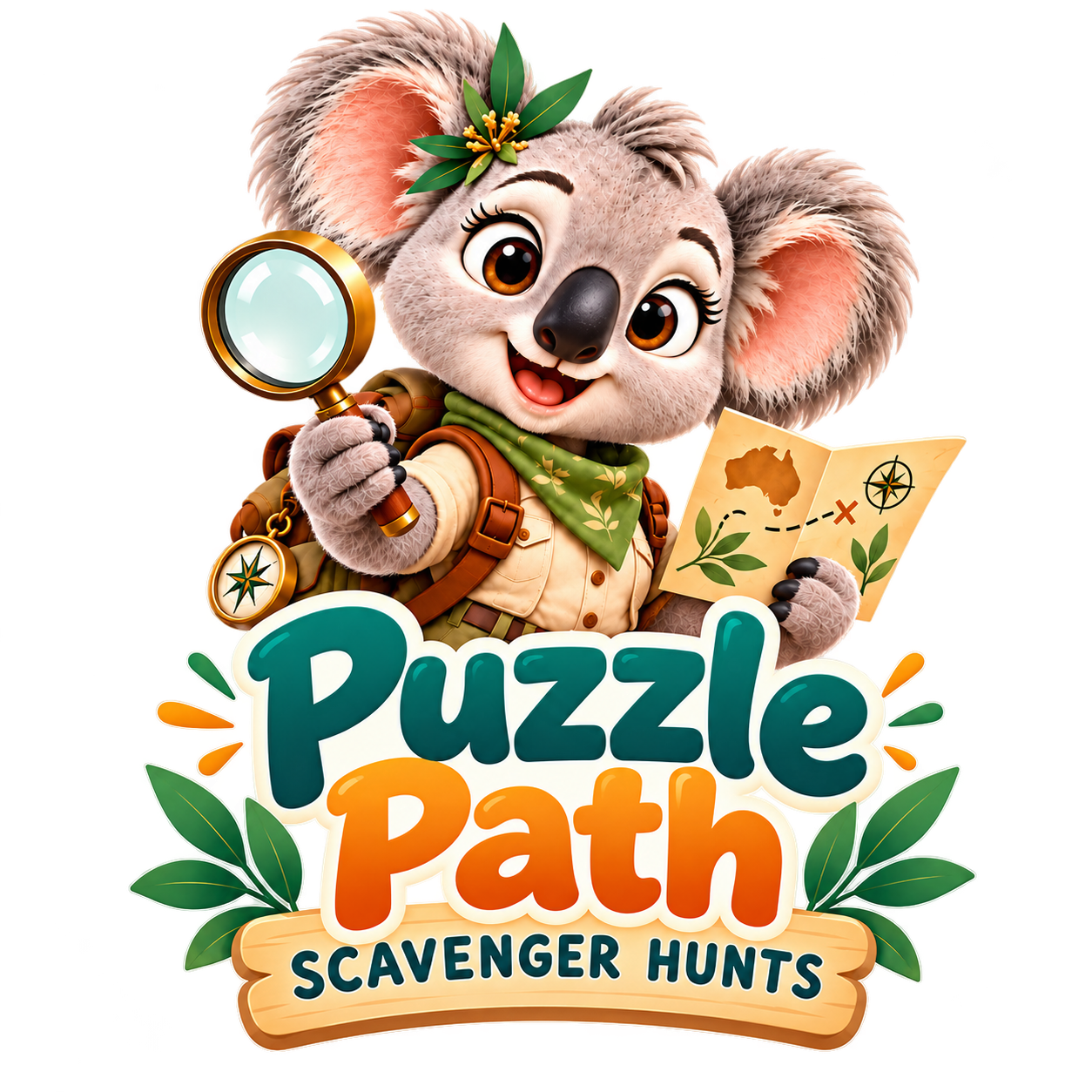 Puzzle Path Scavenger Hunts logo featuring Koko the koala
